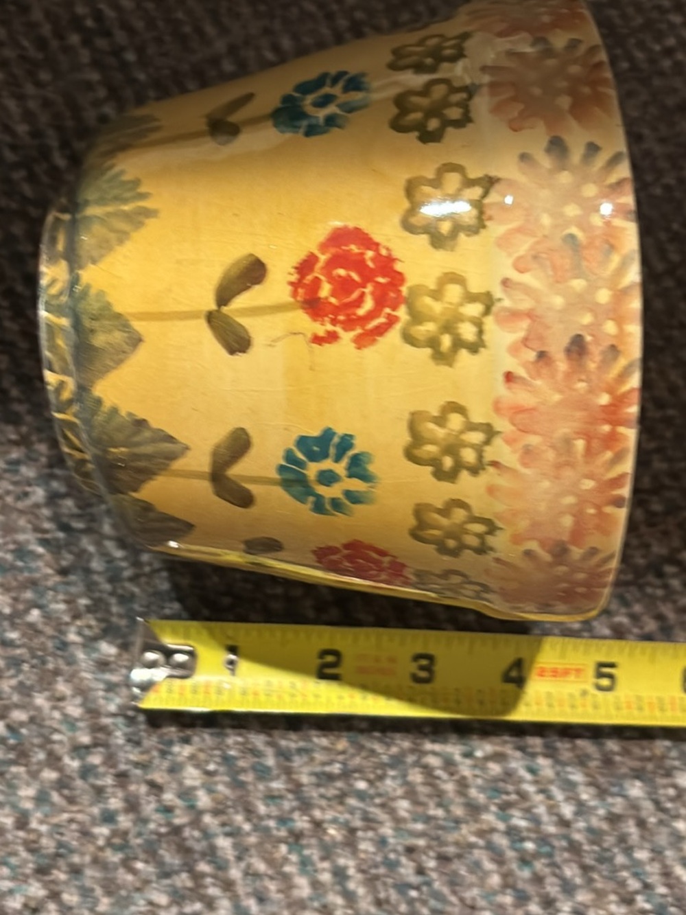 Floral Ceramic Planter in Yellow with Multicolor Flowers